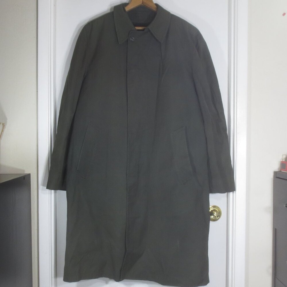 London Fog Trench Coat Green Black Plush Zip Out Lining Vintage Men's 38 Long
